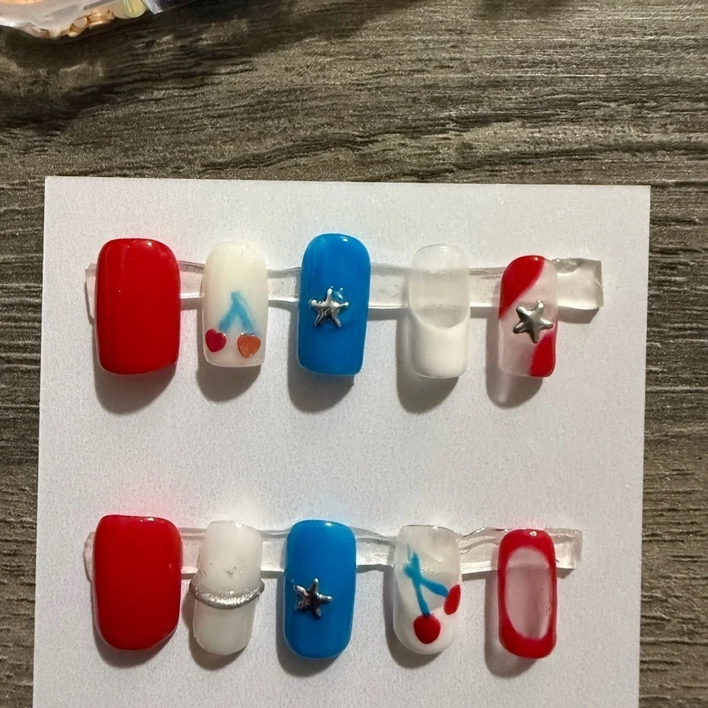 Handmade Stick on Nails: 4th of July Cherries
